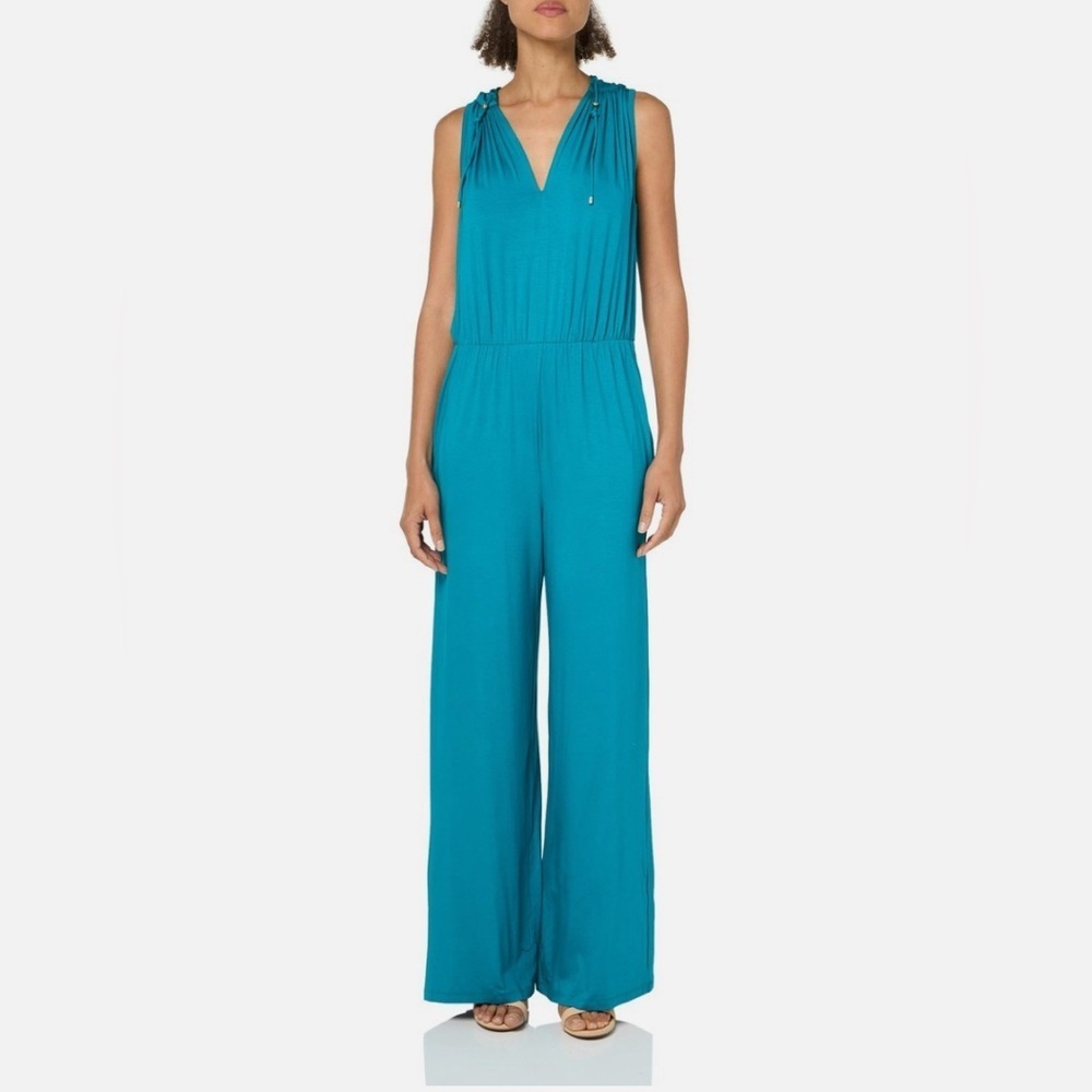 Trina Turk Mighty Hooded Jumpsuit in Teal Blue Size Small NEW